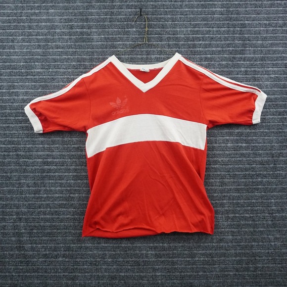 adidas Other - Adidas V-Neck T-Shirt Mens Medium Red White 80s Vintage USA Trefoil Ringer Tee